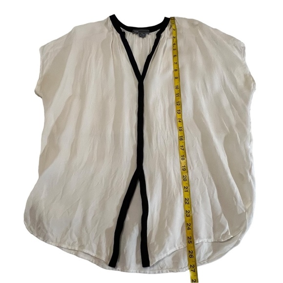 Vince Contrast Placket Blouse in Ivory & Black Small Silk Top Minimalist - Picture 6 of 15